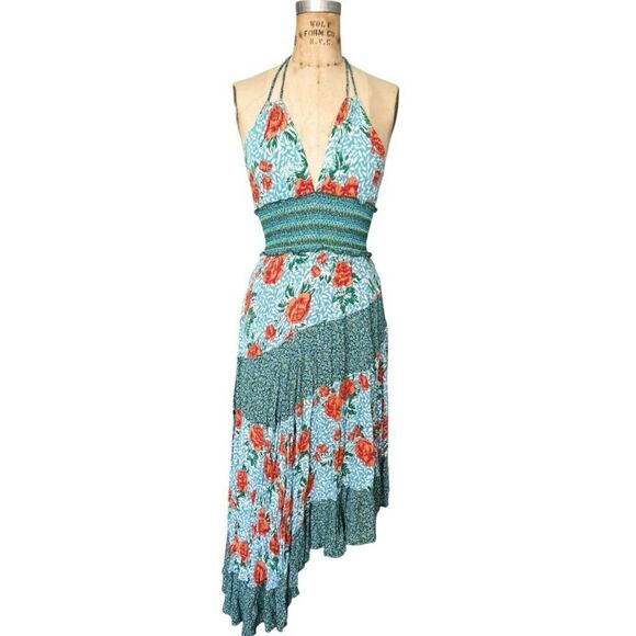 Free People Floral Halter Dress with Smocked Waist size XS - Picture 1 of 7